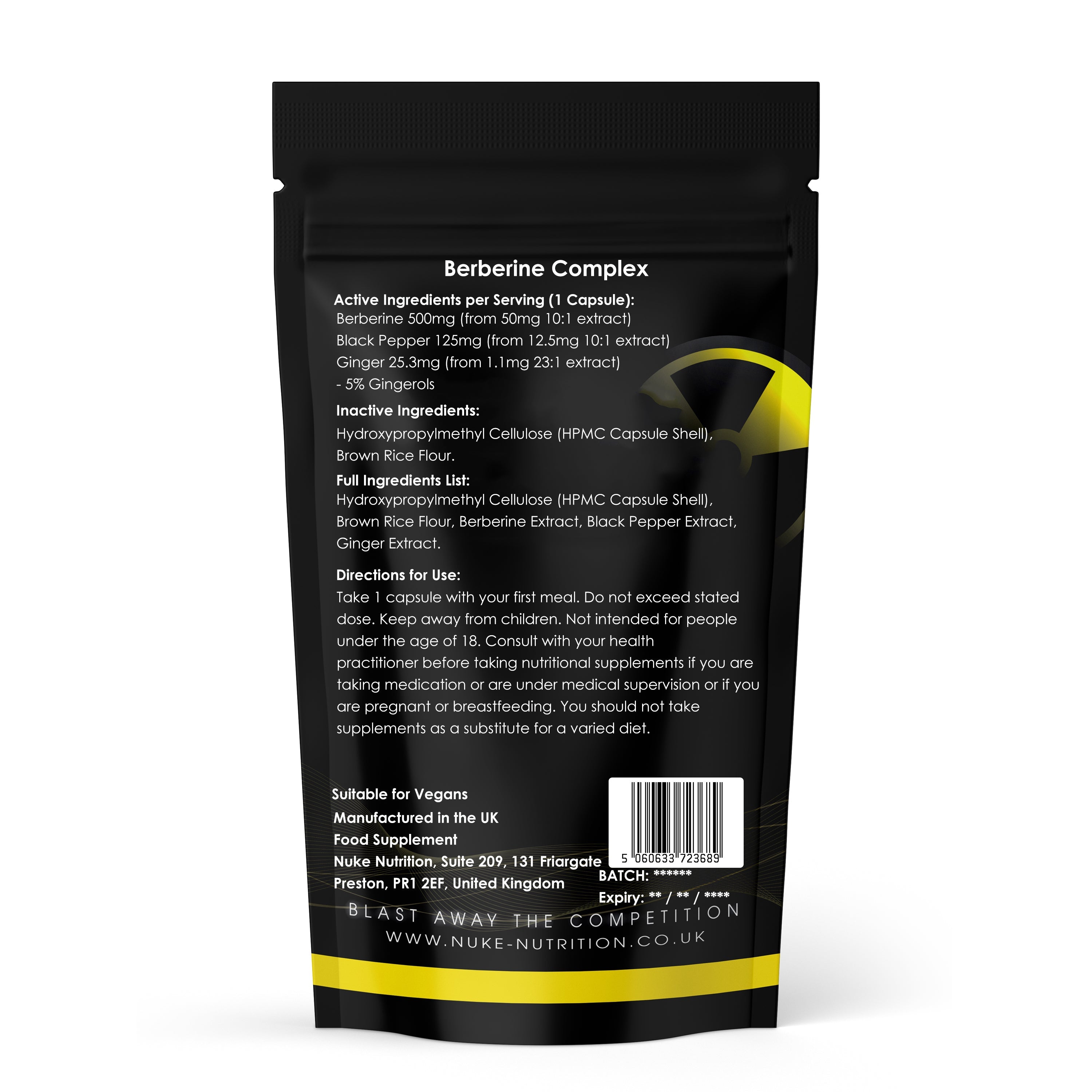 Nuke Nutrition — Berberine Complex | 500mg Berberine + Black Pepper + Ginger