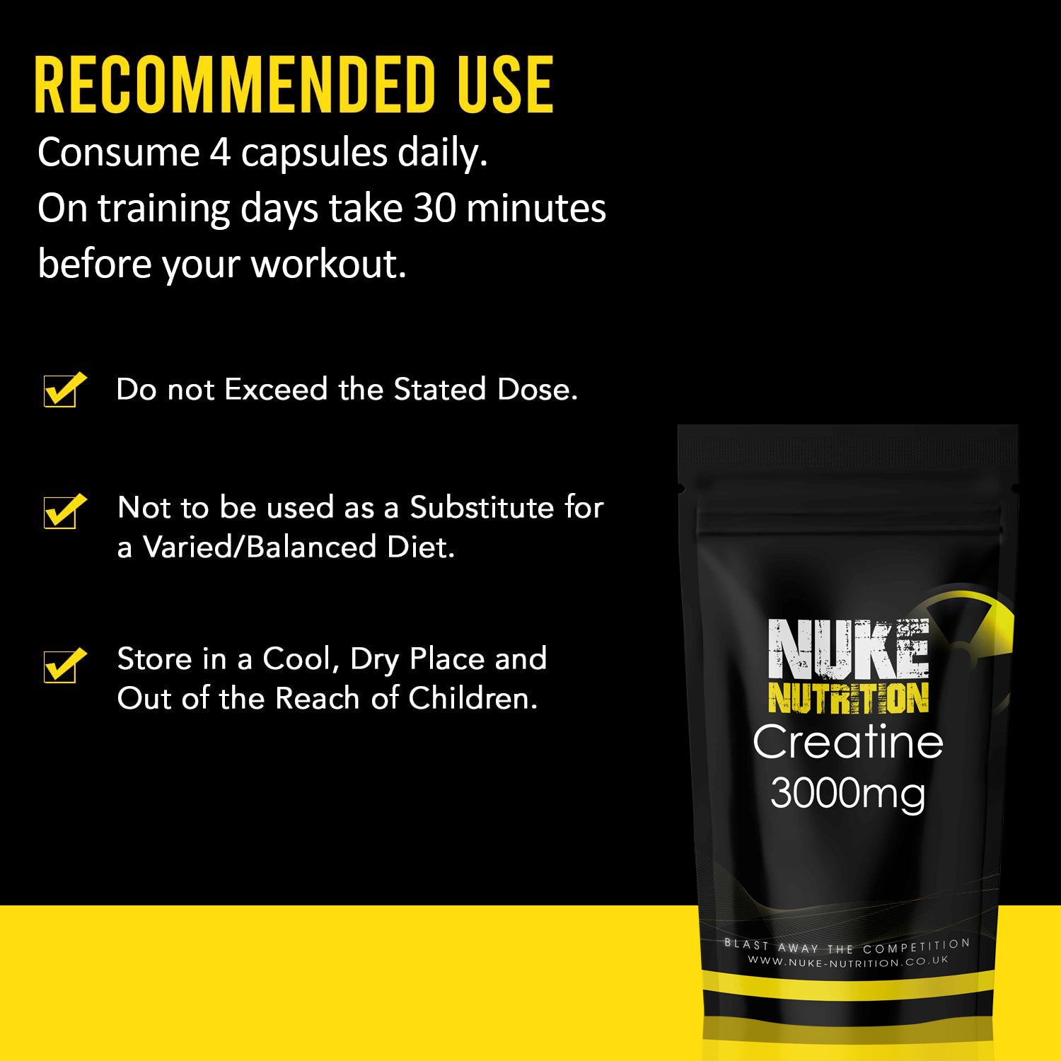 Nuke Nutrition — Creatine Monohydrate Capsules (3000mg serving)