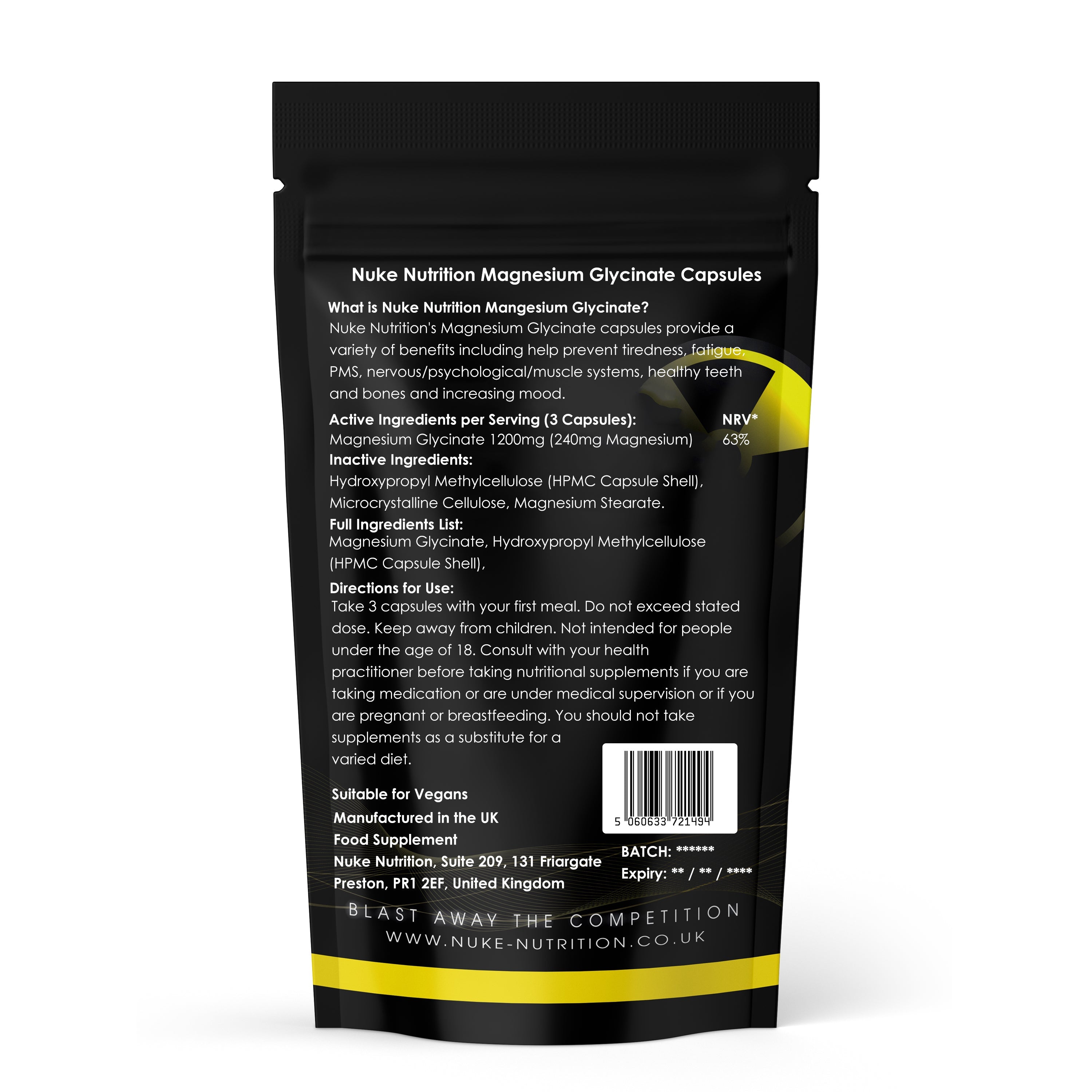 Nuke Nutrition — Magnesium Glycinate Capsules (1200mg Serving)