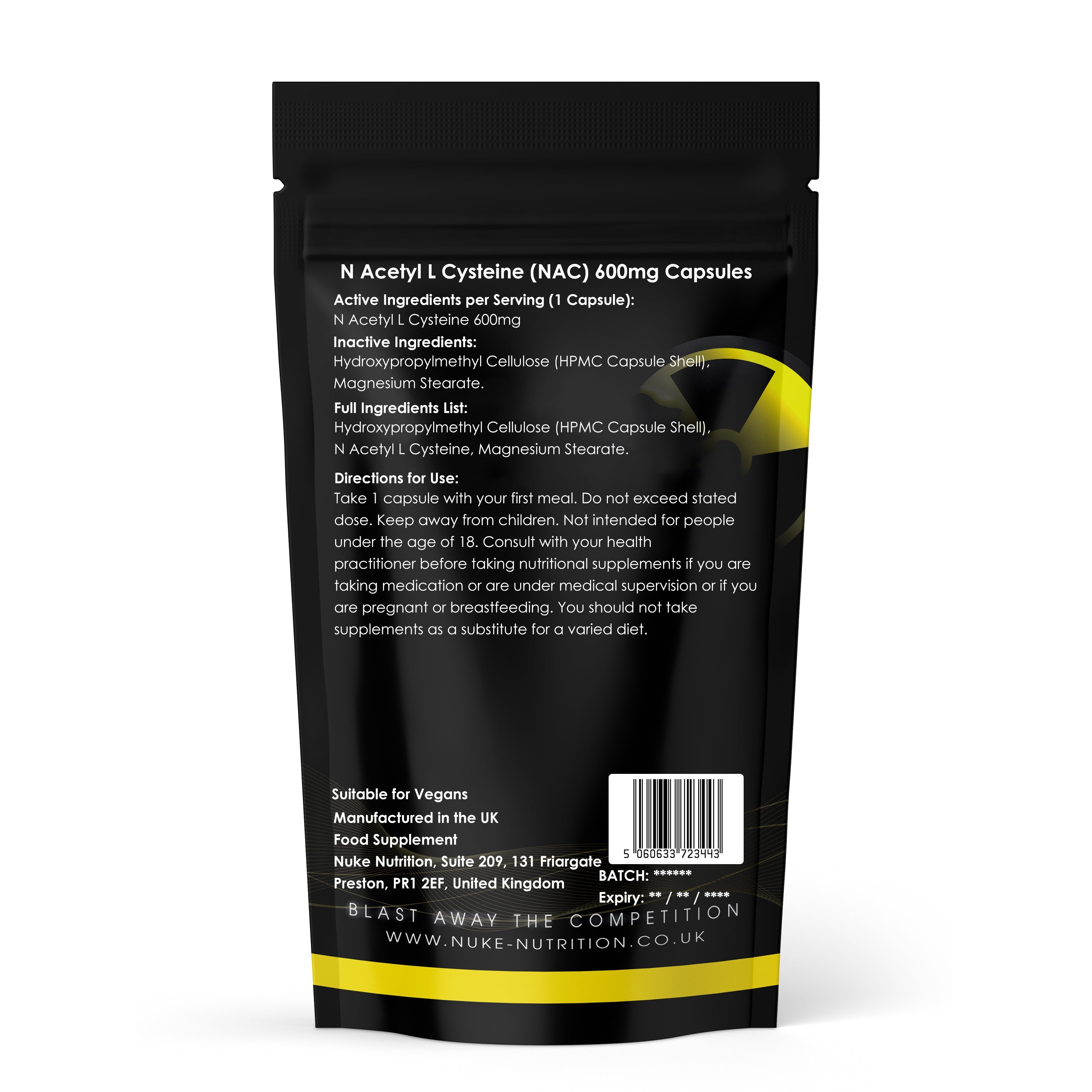 Nuke Nutrition — NAC (N-Acetyl Cysteine) 600mg Capsules