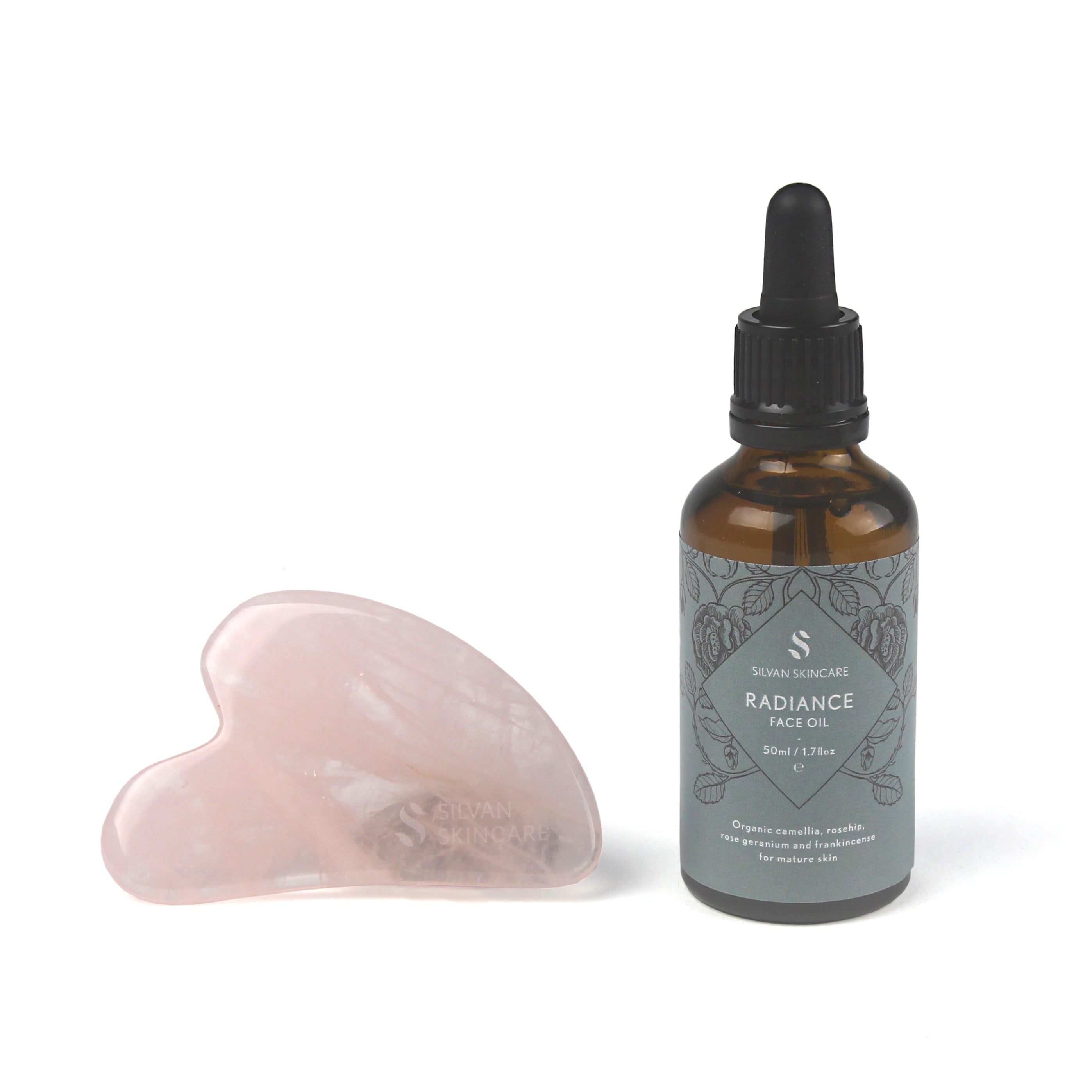 Silvan Skincare – Radiance Gua Sha Facial Set (Radiance Face Oil 50ml + Rose Quartz Gua Sha Stone)