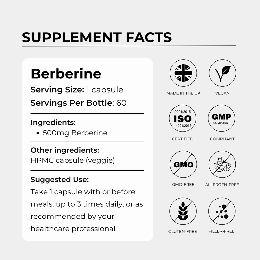 Charava UK — Berberine 500mg (Berberine HCL) Capsules