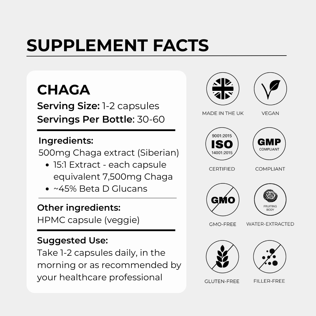 Charava UK — Chaga 500mg (Inonotus obliquus) Capsules