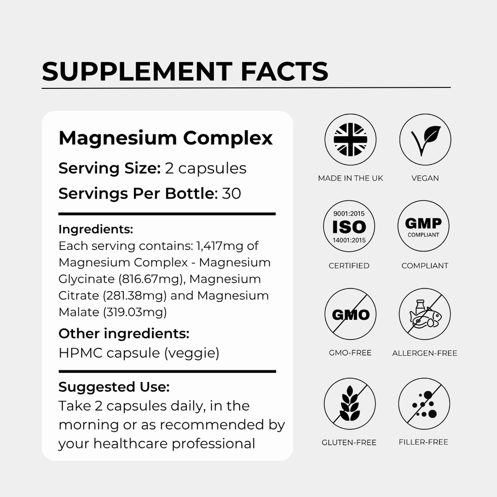 Charava UK — Magnesium Complex (Citrate + Glycinate + Malate) + Zinc + Vitamin D3