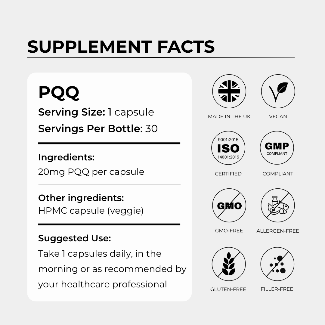 Charava UK — PQQ 20mg Capsules (Pyrroloquinoline Quinone)